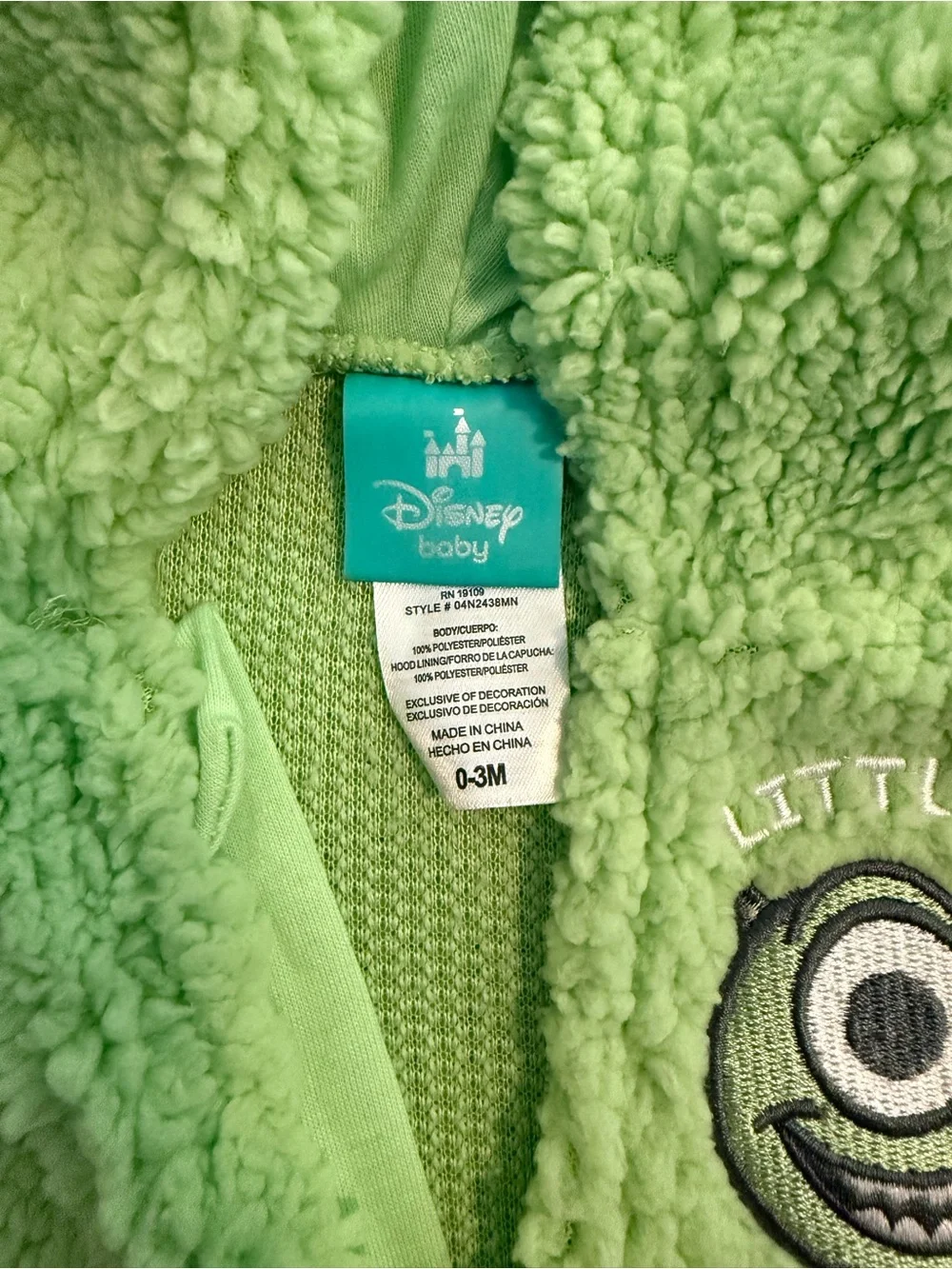 Disney Mint Green Plush Hooded One-Piece Sweatshirt Footie